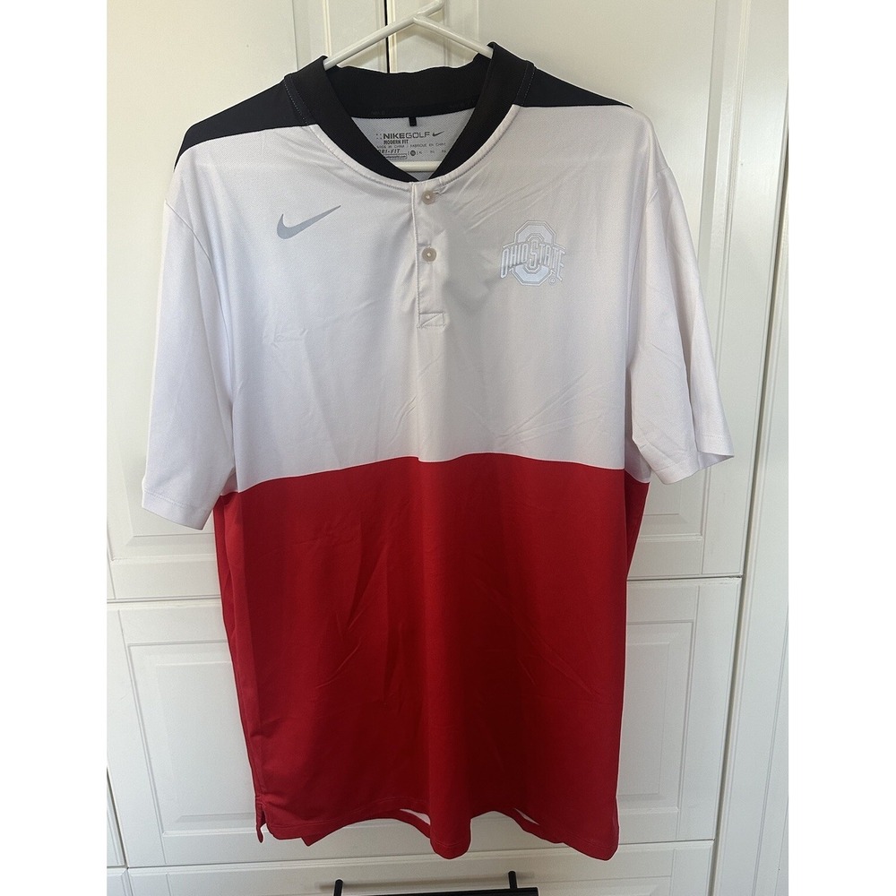Ohio State Buckeyes OSU Nike Transition Dri Fit Mens Golf Polo XL White Red Blk - Picture 1 of 5